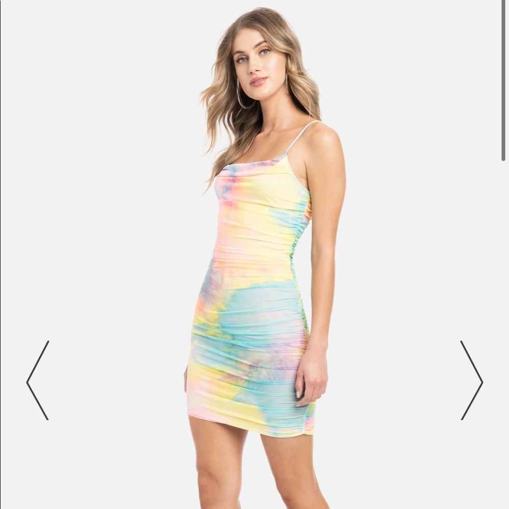 PRINTED POWER MESH MINI DRESS